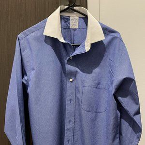 Brooks Brothers White Collar Blue Check Slim Fit